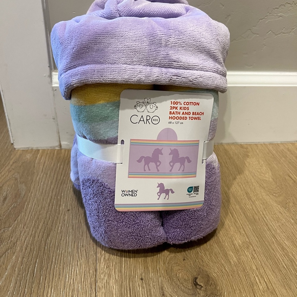 Caro Hooded Towel Kids Purple Unicorn 100% Cotton Bath and Beach NEW